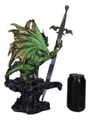 Green Knight Armored Rune Dragon With Gothic Skull Sword Letter Opener Figurine