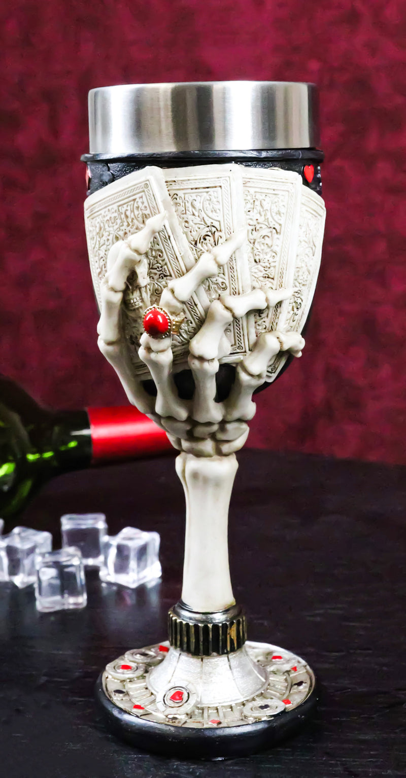 Poker Cards Casino Royale 4 Of A Kind Aces Skeleton Hand 7oz Wine Drink Goblet