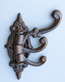 Pack Of 2 Cast Iron Rustic Victorian Scrollwork Spinning Swivel 3 Peg Wall Hooks