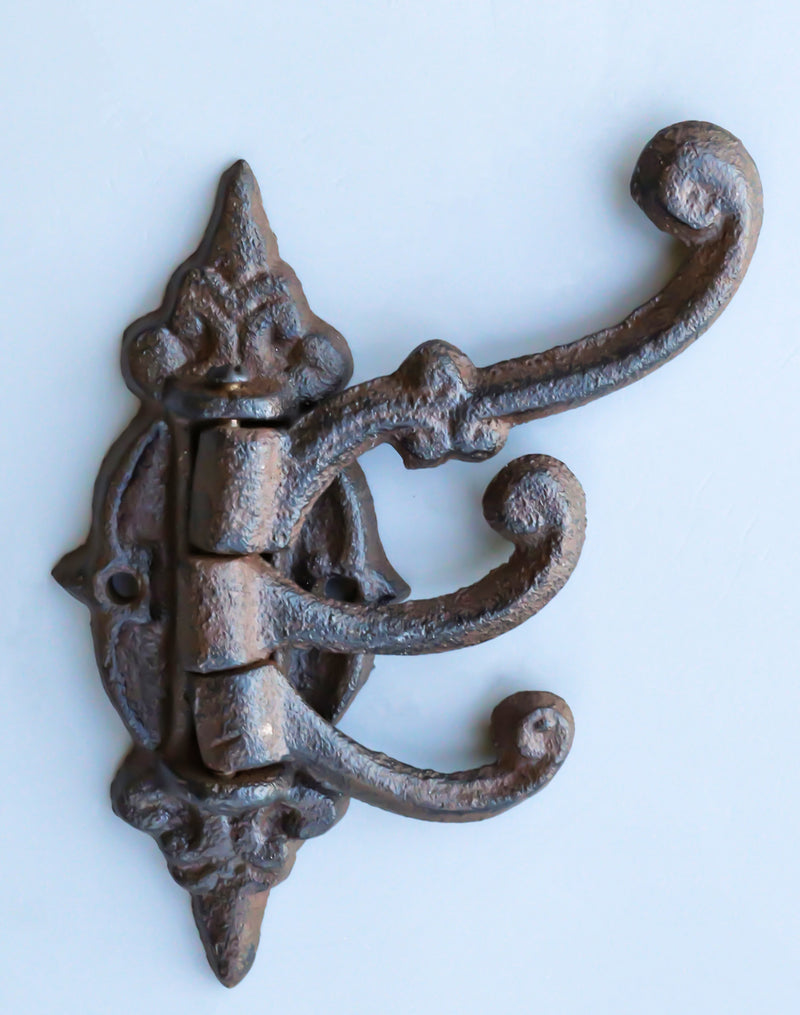 Pack Of 2 Cast Iron Rustic Victorian Scrollwork Spinning Swivel 3 Peg Wall Hooks