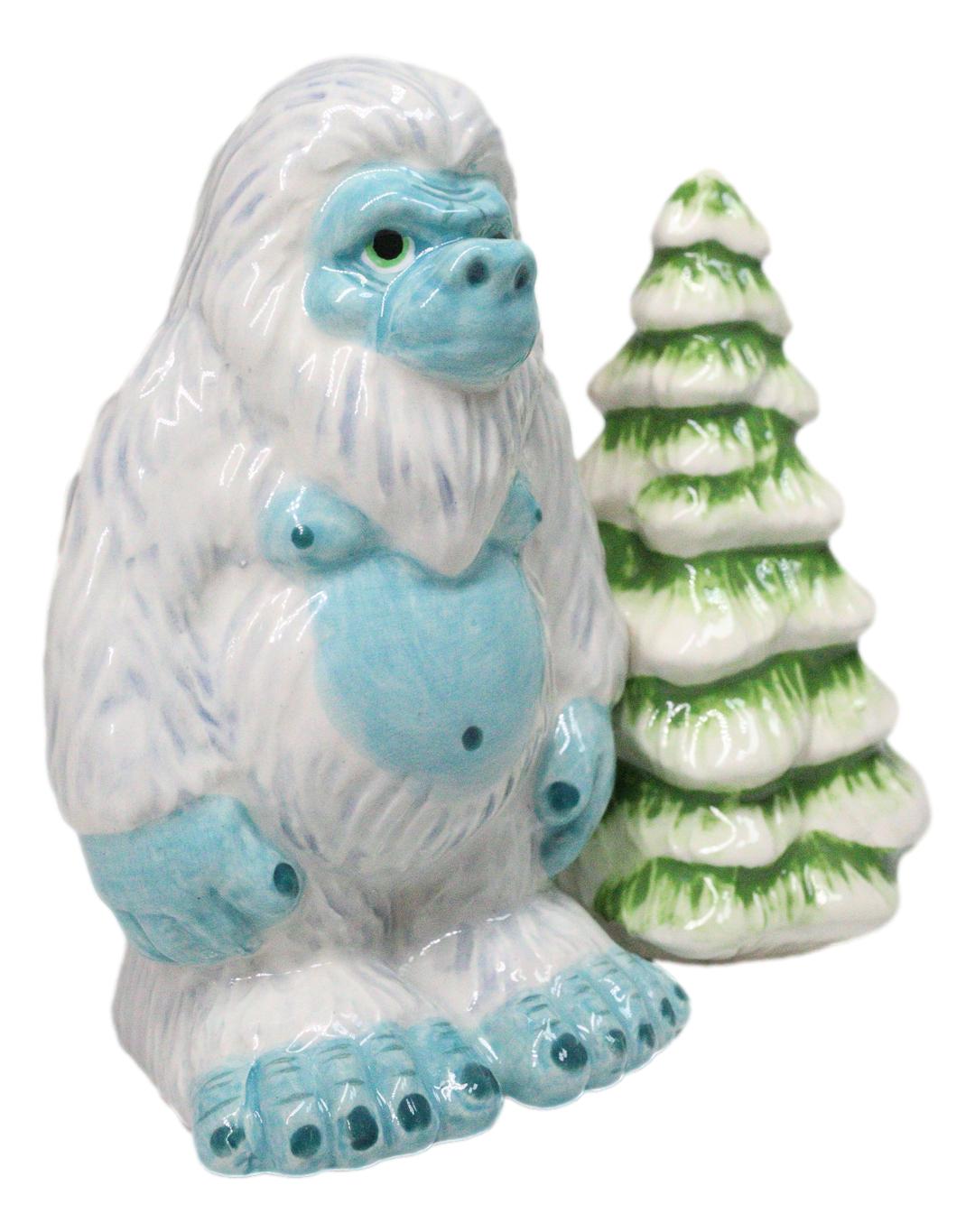 Himalayan Abominable Snowman Yeti And Pine Tree Ceramic Salt Pepper Shakers Set