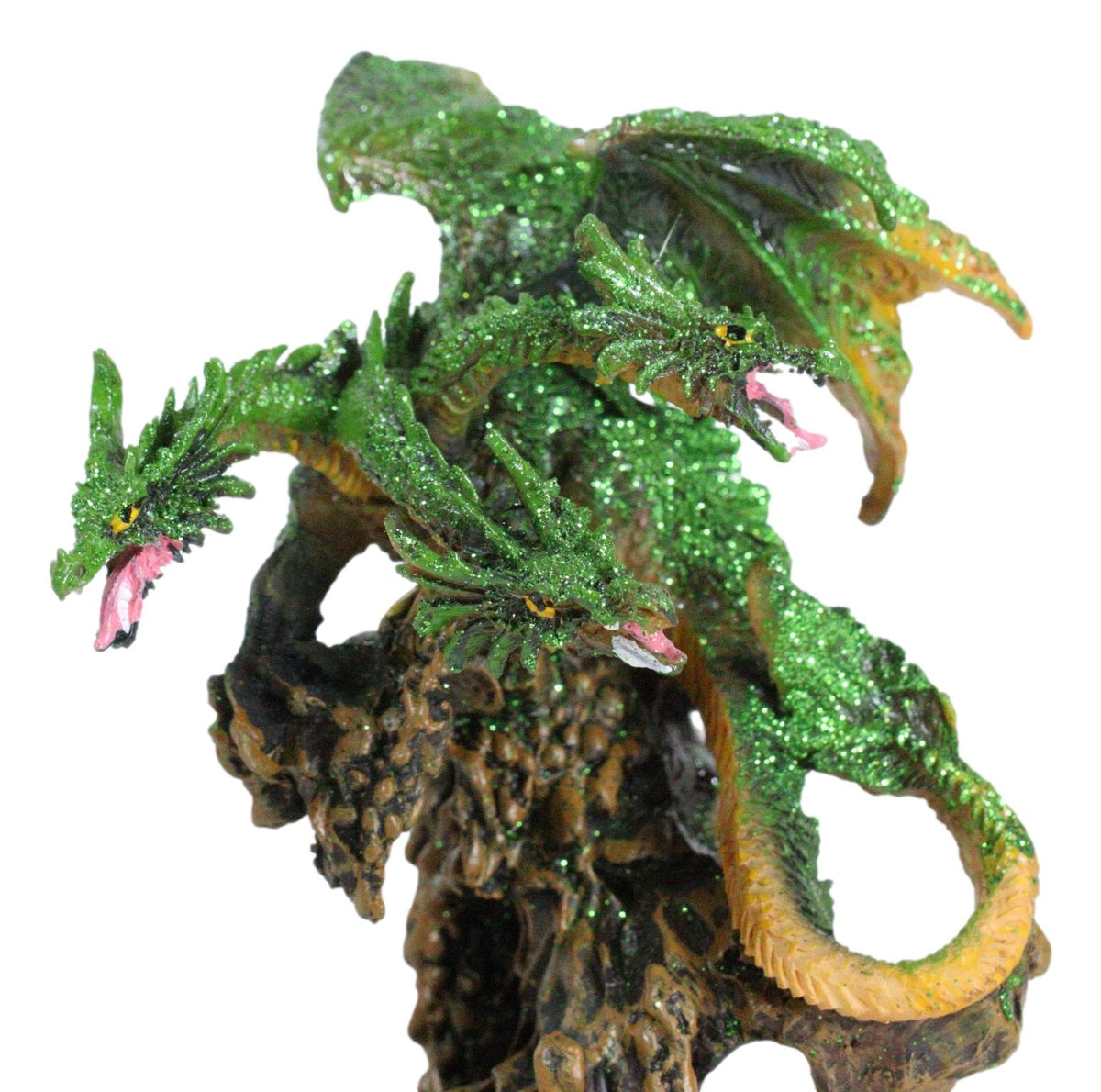 Fantasy Three Headed Green Dragon Hydra Perching On Ancient Tree Figurine 5"H
