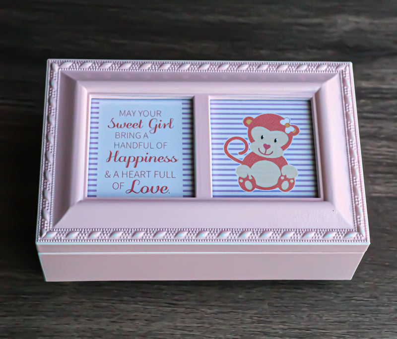 Sweet Girl Happiness And Love Baby Shower Pink Burlwood Musical Trinket Box