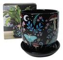 Wicca Witchcraft Magic Dark Forest Mushroom Ceramic Planter Pot With Saucer Set