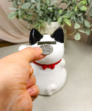 Japanese Lucky Charm White Beckoning Cat Maneki Neko Ceramic Money Bank 6"H