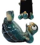 Comical Blue Shelled Sea Turtle On Back Flip Cell Phone Holder Stand Figurine