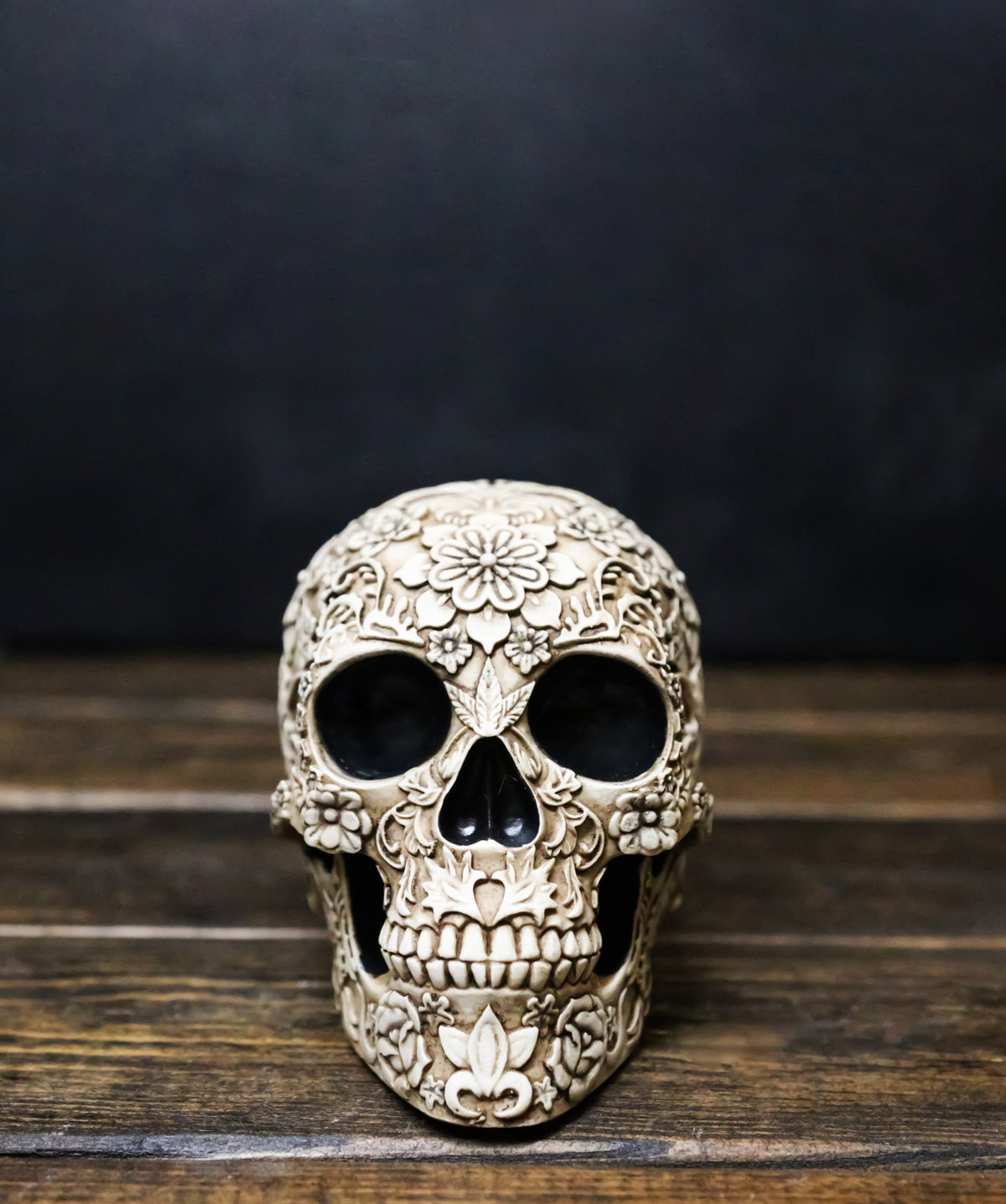Ebros Gift Floral Bone Cream Sugar Skull Figurine with Rose Flower Designs