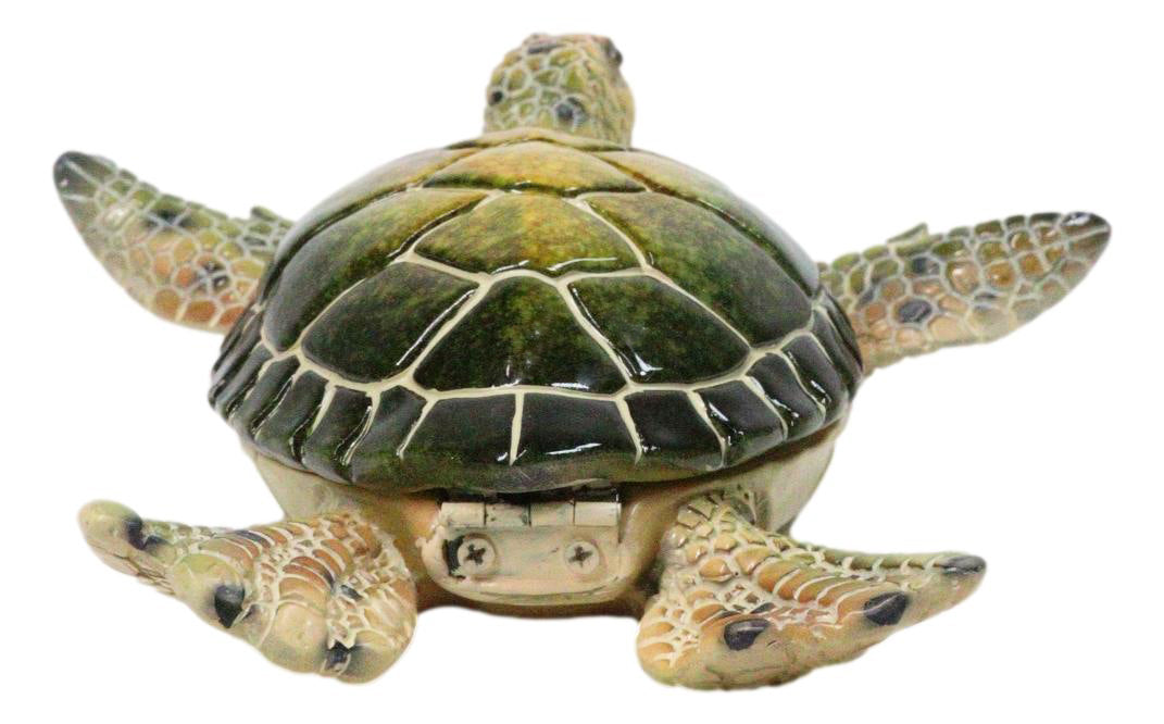 Marine Swimming Green Shell Sea Turtle Decorative Jewelry Trinket Box Figurine