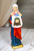 Patron Saint Veronica Holding Sudarium Veil with Jesus Face Figurine 8.25"H