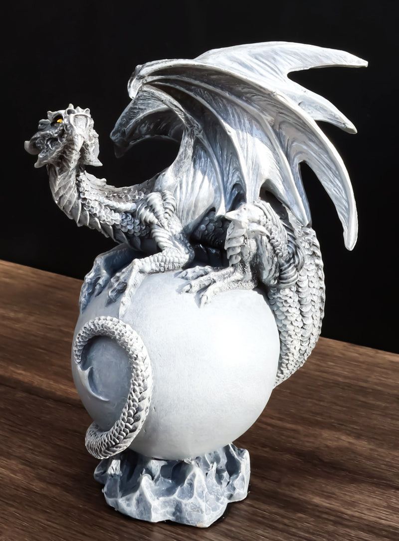 Fantasy Wyrmling White Shadow Ghost Dragon Sleeping On Gray Moon Figurine