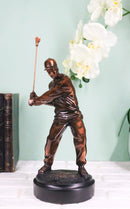 Pro Golfer Swinging Golf Club Bronze Electroplated Figurine With Pedestal 11"H