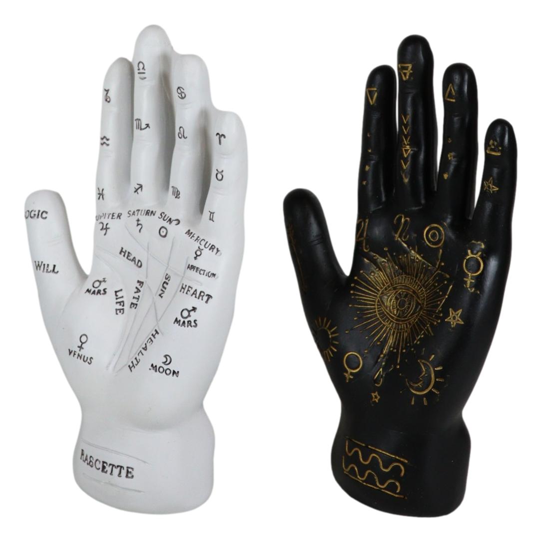 Ebros Psychic Fortune Teller Palmistry Hand Palm Figurine (Black & White Set) - Ebros Gift