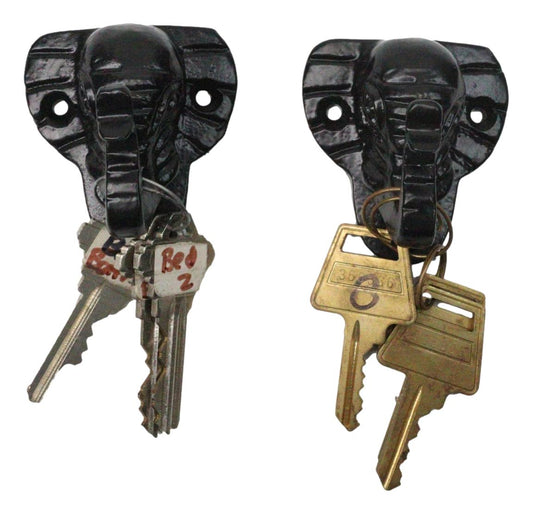 Pack of 2 Black Cast Iron Safari Wildlife Jungle Elephant Small Wall Hooks
