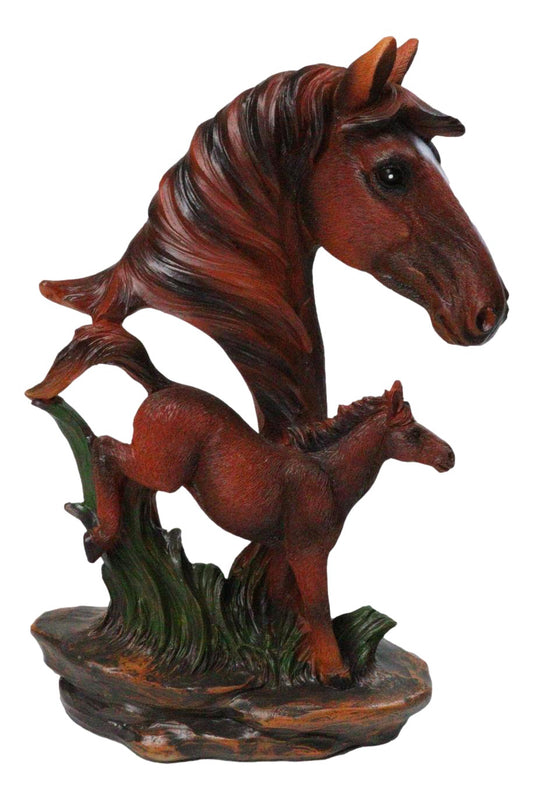 Western Brown Mare and Foal Horse Figurine Realistic Equine Family Sculpture