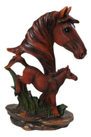 Western Brown Mare and Foal Horse Figurine Realistic Equine Family Sculpture
