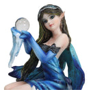 Kneeling Blue Artic Frozen Ice Princess Fairy with Crystal Ball Small Figurine