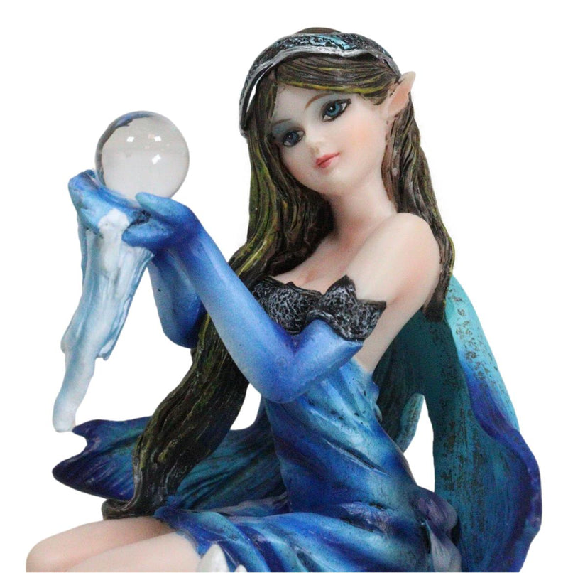 Kneeling Blue Artic Frozen Ice Princess Fairy with Crystal Ball Small Figurine