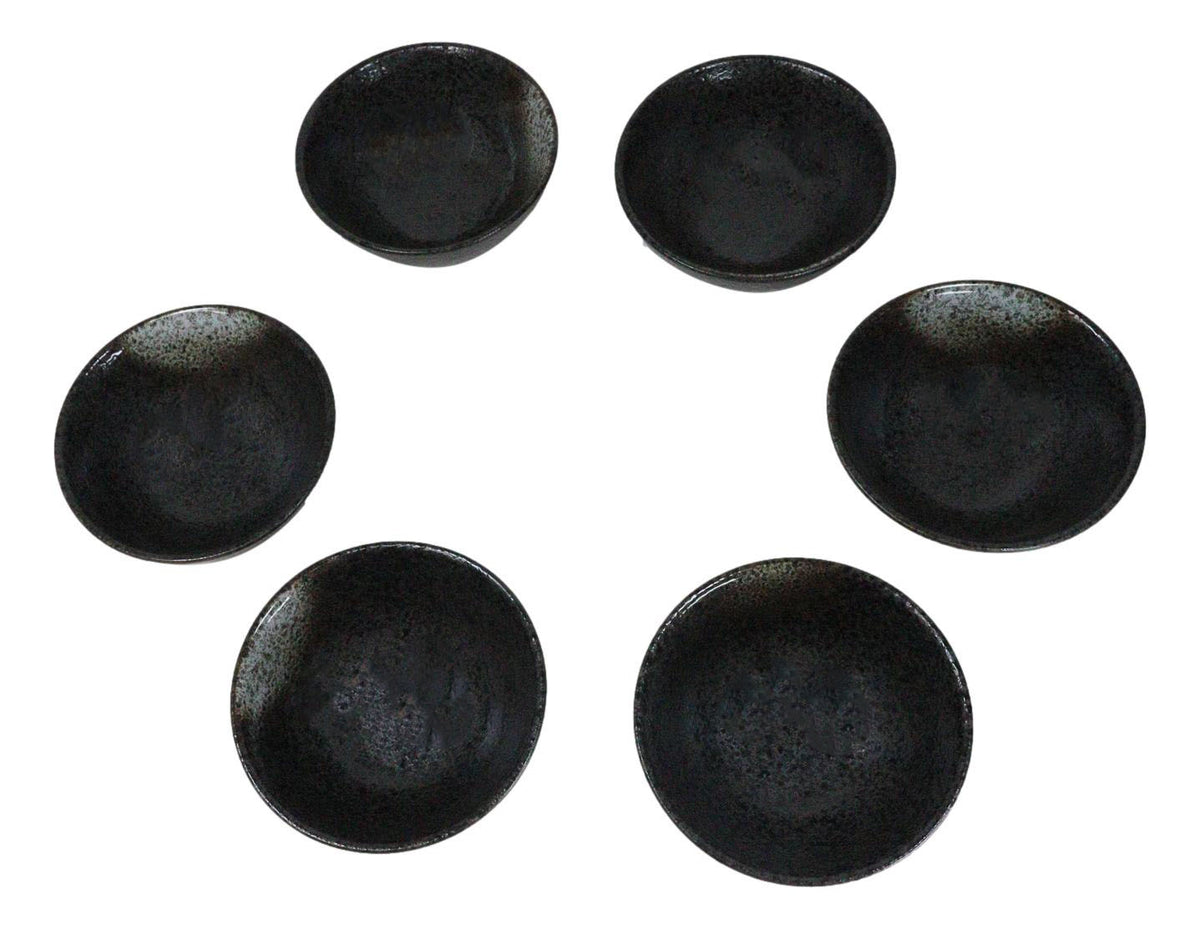 Pack Of 6 Charcoal Grey Hakumu Collection Small Rice Soup Appetizer Bowls 10oz