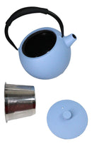 Pastel Blue Minimalistic Tilted Round Cast Iron Teapot 28oz Tea Pot With Handle