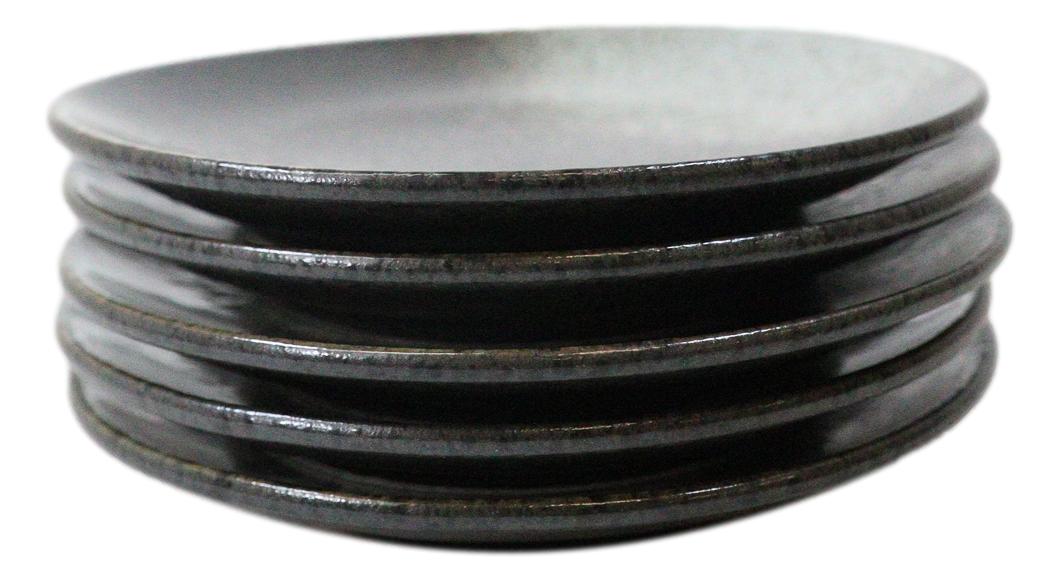 Set Of 6 Grey Tone Hakumu Round Appetizer Dessert Salad Ceramic Plates 6"D
