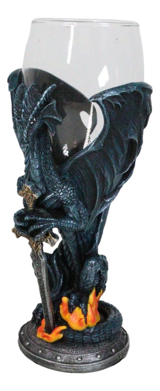 Fantasy Netherworld Fire Dragon Excalibur Blade Sword Glass Wine Goblet Chalice
