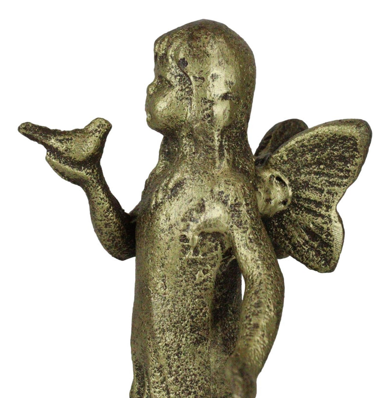 Cast Iron Rustic Enchanted Fantasy Girl Fairy Pixie Faerie With Bird Figurine
