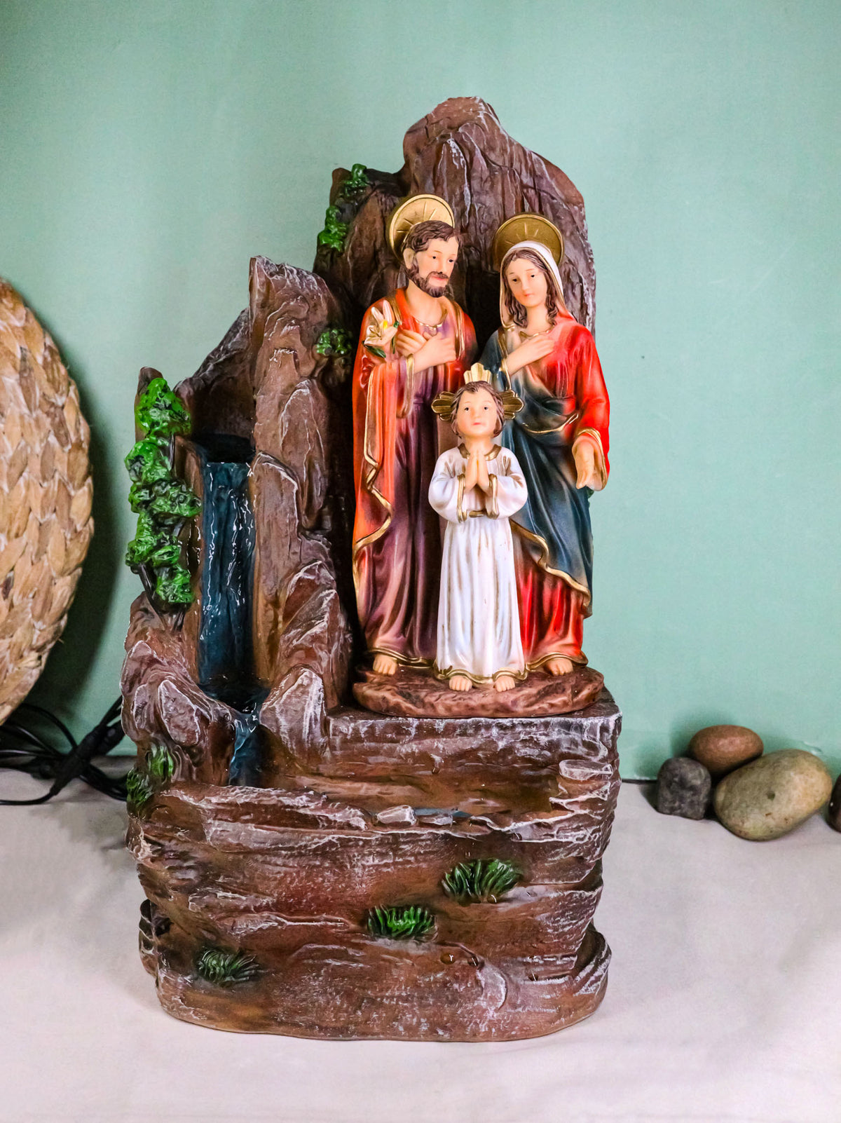 Catholic The Holy Family Joseph Mary Jesus Water Fountain Feature Sculpture 16"H - Ebros Gift