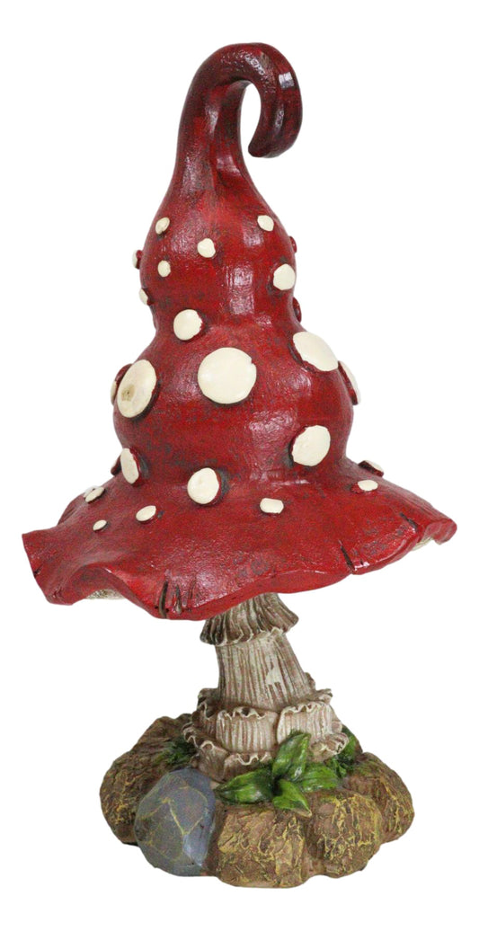 Enchanted Fairy Garden Red White Spotted Crooked Toadstool Mushroom Figurine 9"H