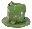Whimsical Green Toad Frog On Lily Pad Ceramic Essential Oil Warmer Candle Holder
