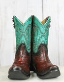 Rustic Western Teal Green Tooled Leather Conchos Cowboy Boots Cell Phone Holder