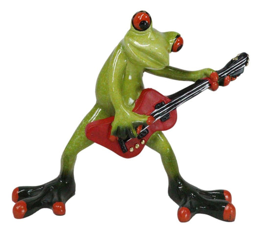 Wild Rock Band Electric Guitarist Green Toad Frog Rocking It Out Figurine - Ebros Gift