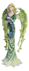 Beautiful Green Fairy With Colorful Flowers Carrying A Blue Peacock Figurine