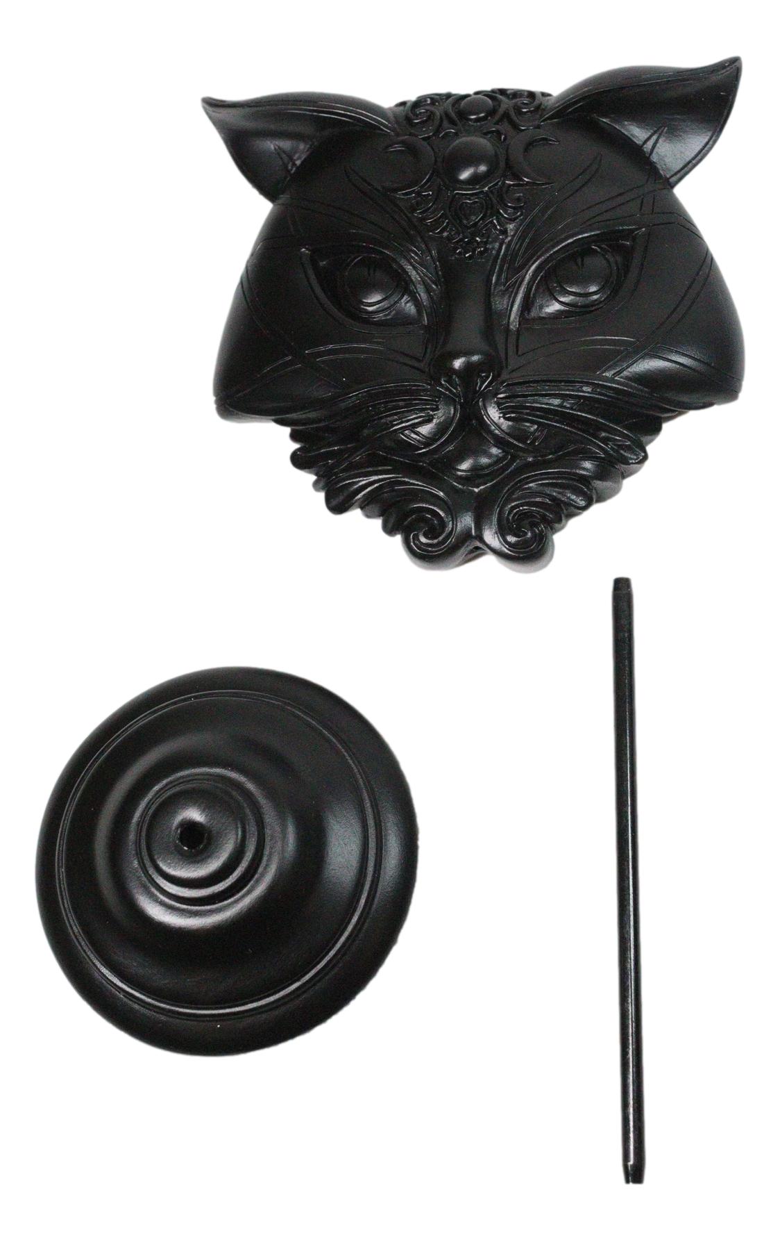 Wicca Black Sacred Cat Moon Masque Ornament On Pole Stand Or Wall Sculpture