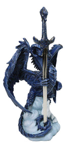 Blue Midnight Alpha Blade Dragon And White Wolf Figurine W/ Letter Opener Sword