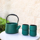 Green Modern Straight Edge Tetsubin Cast Iron Teapot 33oz And 4 Tea Cups Set