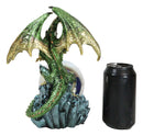 Green And Gold Armored Dragon On Rocky Cliff Edge With LED Optic Ball Figurine