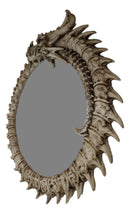 16"H Gothic Spiked Skeleton Skeletal Bone Dragon Round Wall Mirror Plaque Decor