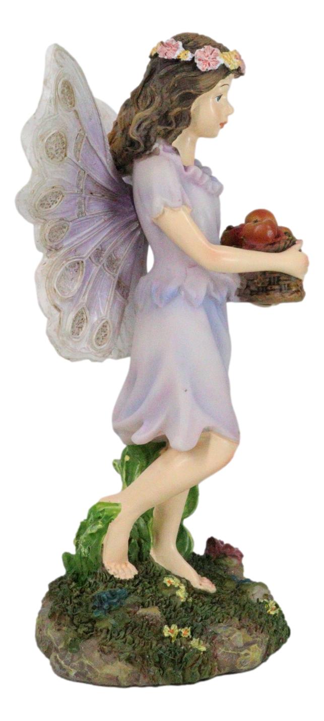 Whimsical Enchanted Garden Butterfly Fairy Carrying A Basket Of Apples Figurine