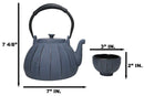 Gray Vertical Lines Design Tetsubin Cast Iron Teapot 33oz And 4 Tea Cups Set
