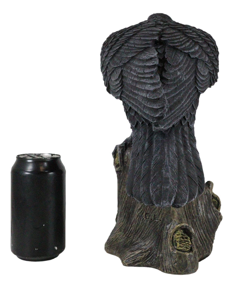 Ebros Large 14" Long Gothic Raven Crow Perching On Tree Stump Statue Figurine