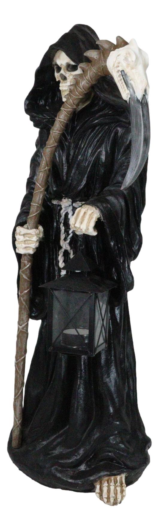 Time Waits For No Man Grim Reaper Holding Scythe And Solar LED Lantern Statue - Ebros Gift