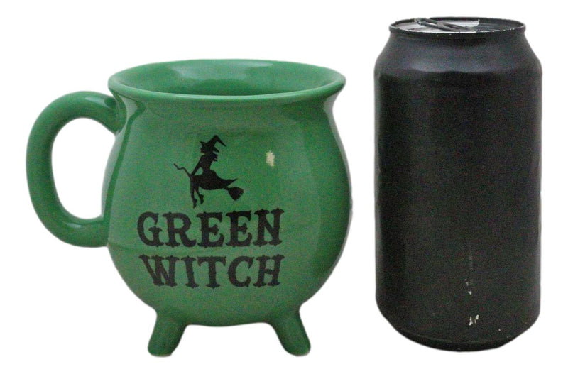 Wicca Magic Green Witch Flying Broomstick Cauldron Ceramic Mug With Handle 16oz