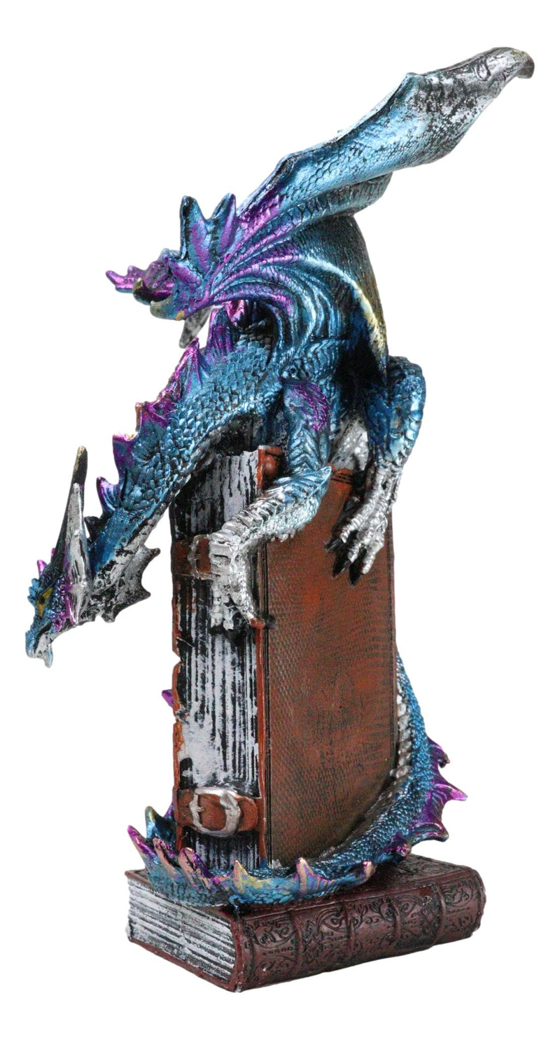 Spell Caster Metallic Ocean Dragon Perching On Necromancy Skull Books Figurine