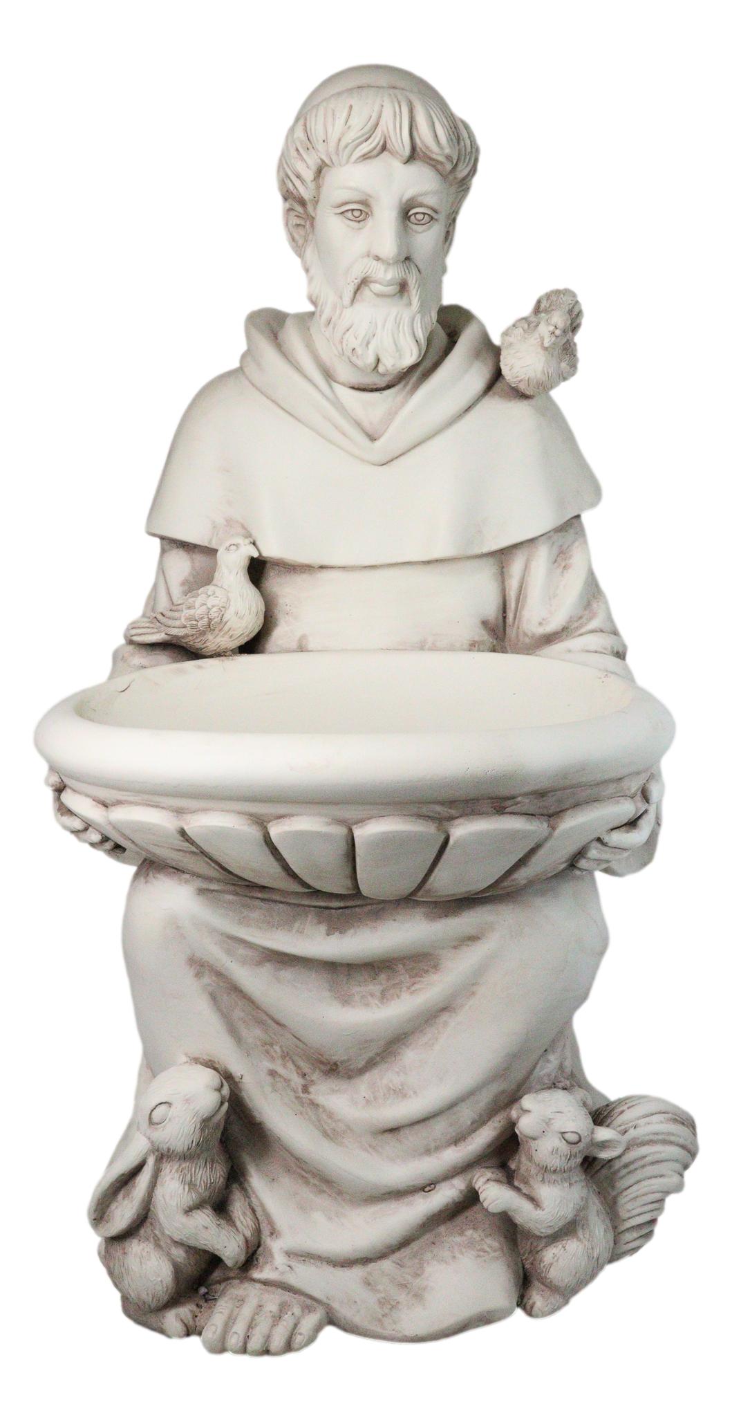 Sitting Saint Francis with Animals Large Outdoor Bird Bath Garden Statue 27"H - Ebros Gift