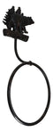 Cast Iron Rustic Cabin Bathroom Black Bear By Pine Trees Hand Towel Ring Holder