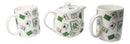 Green White Chinese Mahjong Tiles Ceramic Tea Pot 15oz And 2 Cup Mugs 11oz Set