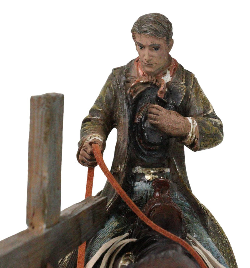 Western Cowboy in Solemn Prayer On Horse By Faded Cross And Cactus Figurine