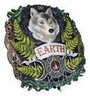 Elemental Earth Nation Gray Wolf With Leaf Ferns Triple Moon Symbol Wall Decor
