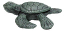 Pack Of 4 Cast Iron Green Verdigris Swimming Sea Turtle Tortoise Mini Figurines