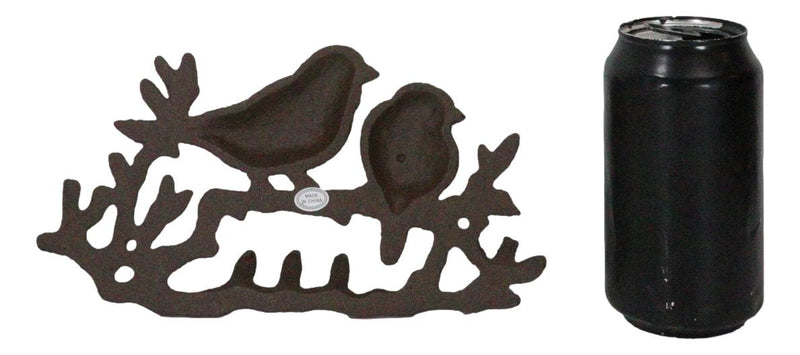 Cast Iron Rustic Lovebirds Perching On Twig Branch 4-Pegs Wall Coat Keys Hooks